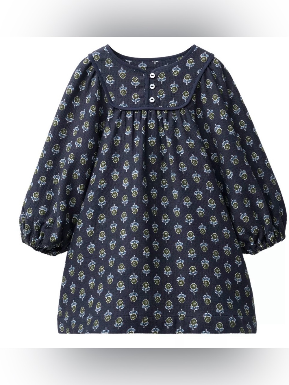 Zara Navy Floral Long-Sleeve Yoke Dress